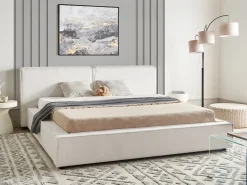 Clearance LINARDS 180 x 200 cm Złamana biel Łóżka Tapicerowane|Łóżka Podwójne