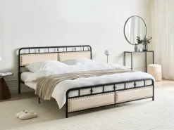 New Łóżko Metal BREUILLET 180 x 200 cm Czarny Łóżka Metalowe|Łóżka Tapicerowane