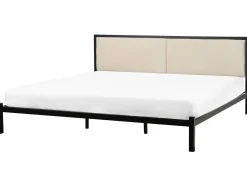 Outlet Łóżko Metal CLAMART 180 x 200 cm Jasnobeżowy Łóżka Metalowe|Łóżka Podwójne