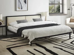 Outlet Łóżko Metal CLAMART 180 x 200 cm Jasnobeżowy Łóżka Metalowe|Łóżka Podwójne
