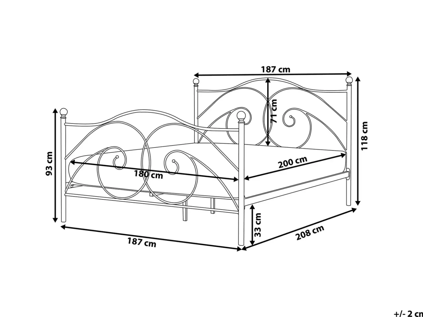 Discount Łóżko Metal DINARD 180 x 200 cm Łóżka Metalowe|Łóżka Podwójne