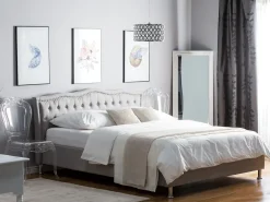 Discount Łóżko METZ 160 x 200 cm Jasnoszary Łóżka Tapicerowane|Łóżka Podwójne