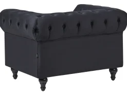Outlet Komplet wypoczynkowy dla 4 osób CHESTERFIELD Welur Czarny Sofy Tapicerowane|Kolekcje Sof