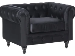 Outlet Komplet wypoczynkowy dla 4 osób CHESTERFIELD Welur Czarny Sofy Tapicerowane|Kolekcje Sof