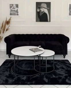 Outlet Komplet wypoczynkowy dla 4 osób CHESTERFIELD Welur Czarny Sofy Tapicerowane|Kolekcje Sof