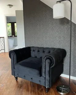 Outlet Komplet wypoczynkowy dla 4 osób CHESTERFIELD Welur Czarny Sofy Tapicerowane|Kolekcje Sof