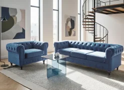 Sale Komplet wypoczynkowy dla 4 osób CHESTERFIELD Welur Granatowy Sofy Tapicerowane|Kolekcje Sof