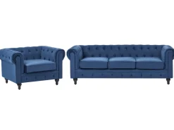 Sale Komplet wypoczynkowy dla 4 osób CHESTERFIELD Welur Granatowy Sofy Tapicerowane|Kolekcje Sof