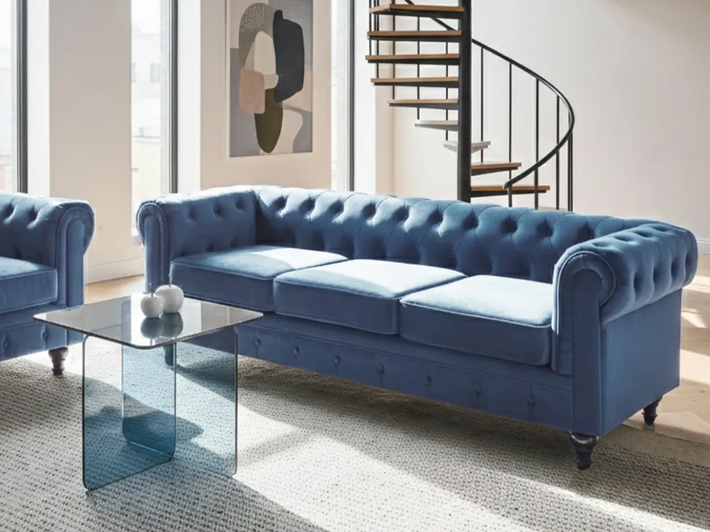Sale Komplet wypoczynkowy dla 4 osób CHESTERFIELD Welur Granatowy Sofy Tapicerowane|Kolekcje Sof
