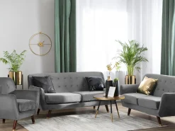 Discount Komplet wypoczynkowy dla 6 osób BODO Welur Szary Sofy Tapicerowane|Kolekcje Sof