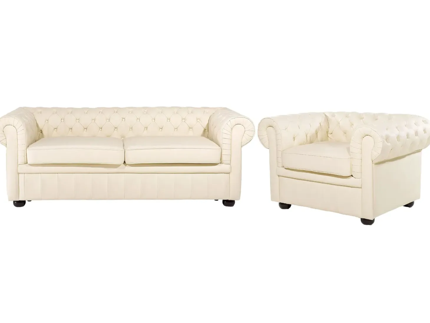 New Komplet wypoczynkowy dla 4 osób CHESTERFIELD Skóra naturalna Jasnobeżowy Kolekcje Sof|Sofy Skórzane