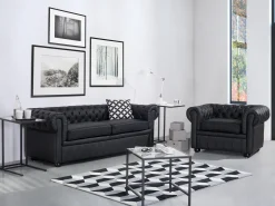 Discount Komplet wypoczynkowy dla 4 osób CHESTERFIELD Skóra naturalna Czarny Kolekcje Sof|Sofy Skórzane