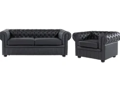 Discount Komplet wypoczynkowy dla 4 osób CHESTERFIELD Skóra naturalna Czarny Kolekcje Sof|Sofy Skórzane