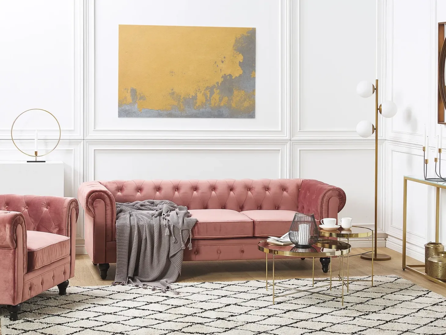 Outlet Komplet wypoczynkowy dla 4 osób CHESTERFIELD Welur Różowy Sofy Tapicerowane|Kolekcje Sof