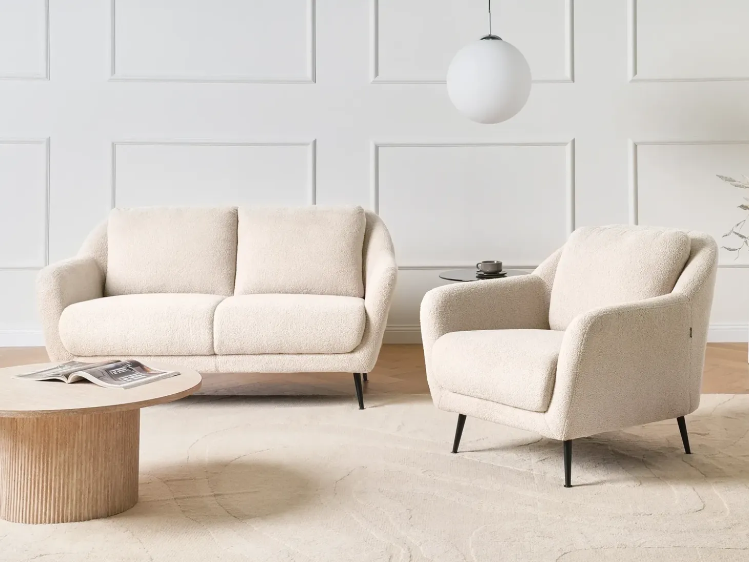 Discount Komplet wypoczynkowy dla 3 osób EIBY Boucle Beżowy Sofy Tapicerowane|Kolekcje Sof