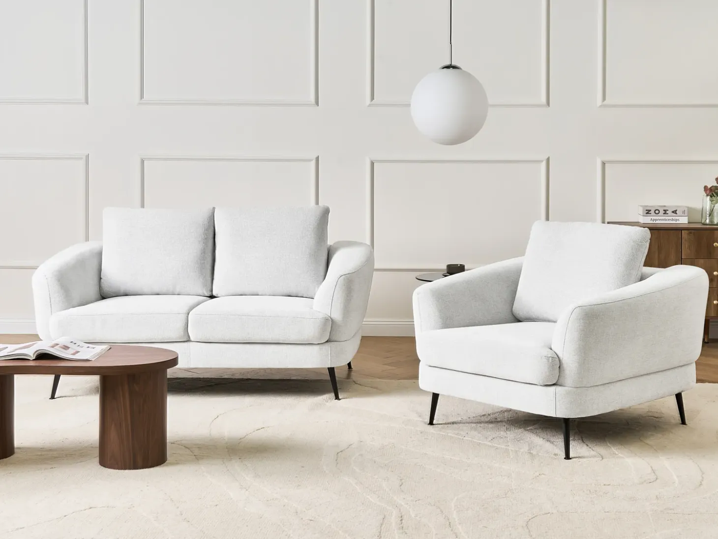 Discount Komplet wypoczynkowy dla 3 osób KJAER Złamana biel Sofy Tapicerowane|Kolekcje Sof