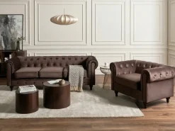 Outlet Komplet wypoczynkowy dla 4 osób CHESTERFIELD Welur Ciemnobrązowy Sofy Tapicerowane|Kolekcje Sof