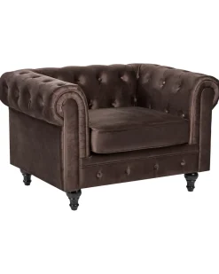 Outlet Komplet wypoczynkowy dla 4 osób CHESTERFIELD Welur Ciemnobrązowy Sofy Tapicerowane|Kolekcje Sof