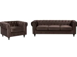 Outlet Komplet wypoczynkowy dla 4 osób CHESTERFIELD Welur Ciemnobrązowy Sofy Tapicerowane|Kolekcje Sof