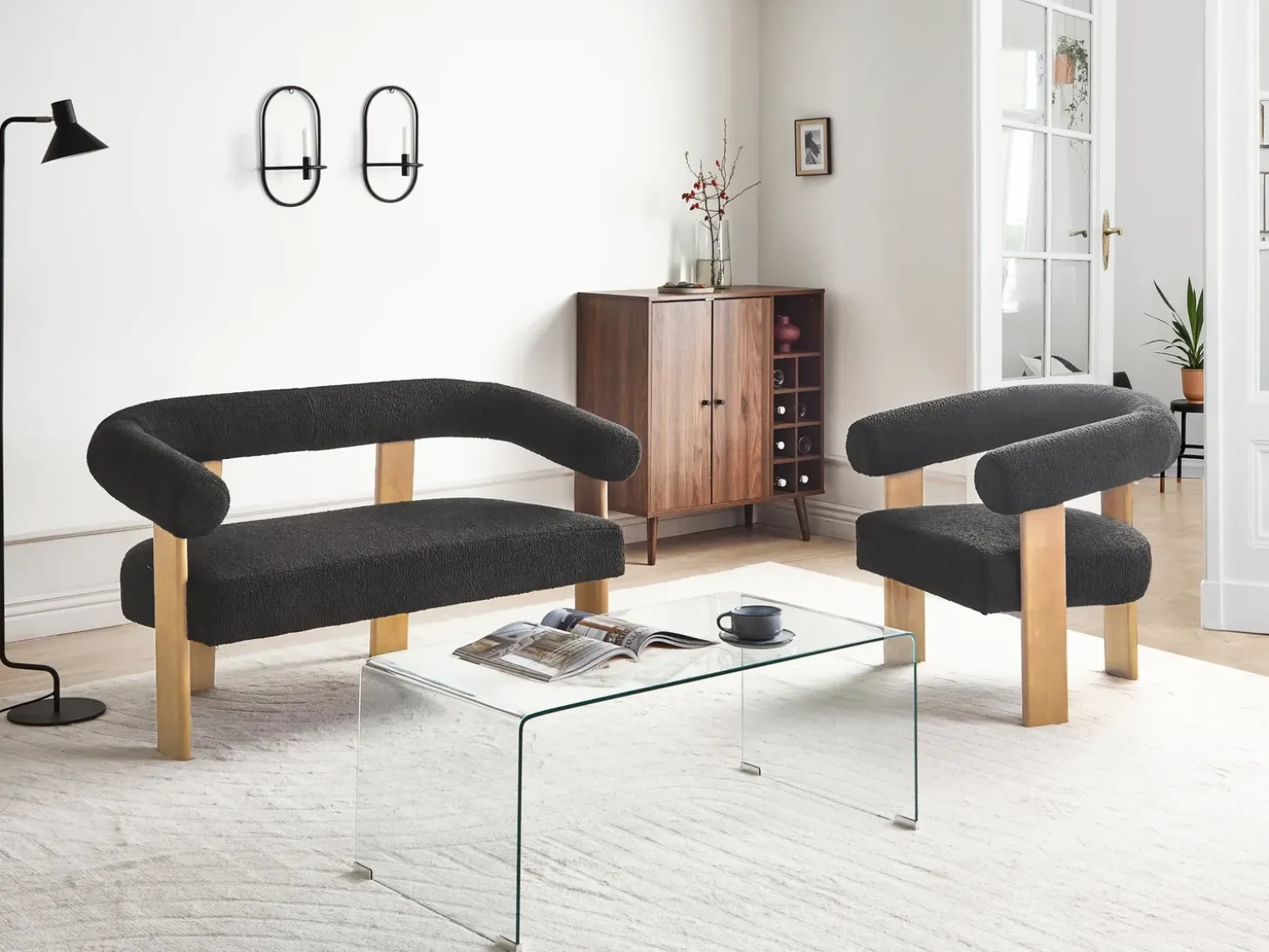 Outlet Komplet wypoczynkowy ILBRO Boucle Czarny/ jasny brąz Sofy Tapicerowane|Kolekcje Sof