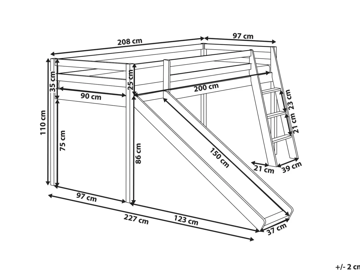 Online Łóżko na antresoli Drewno sosnowe STAPLE 90 x 200 cm Ze zjeżdżalnią Dzieci Łóżka Piętrowe|Łóżka Drewniane