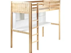 Clearance Łóżko na antresoli z biurkiem Drewno sosnowe FOUCAMONT 90 x 200 cm Jasnobrązowy Dzieci Łóżka Piętrowe|Łóżka Drewniane