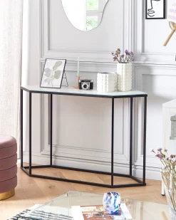Outlet Konsola PERRIN Szkło hartowane Marmur/ czarny Konsole|Wszystkie Stoły