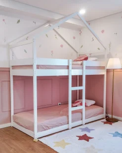 Sale Łóżko piętrowe Domek Drewno sosnowe LABATUT 90 x 200 cm Dzieci Łóżka Piętrowe|Łóżka Drewniane