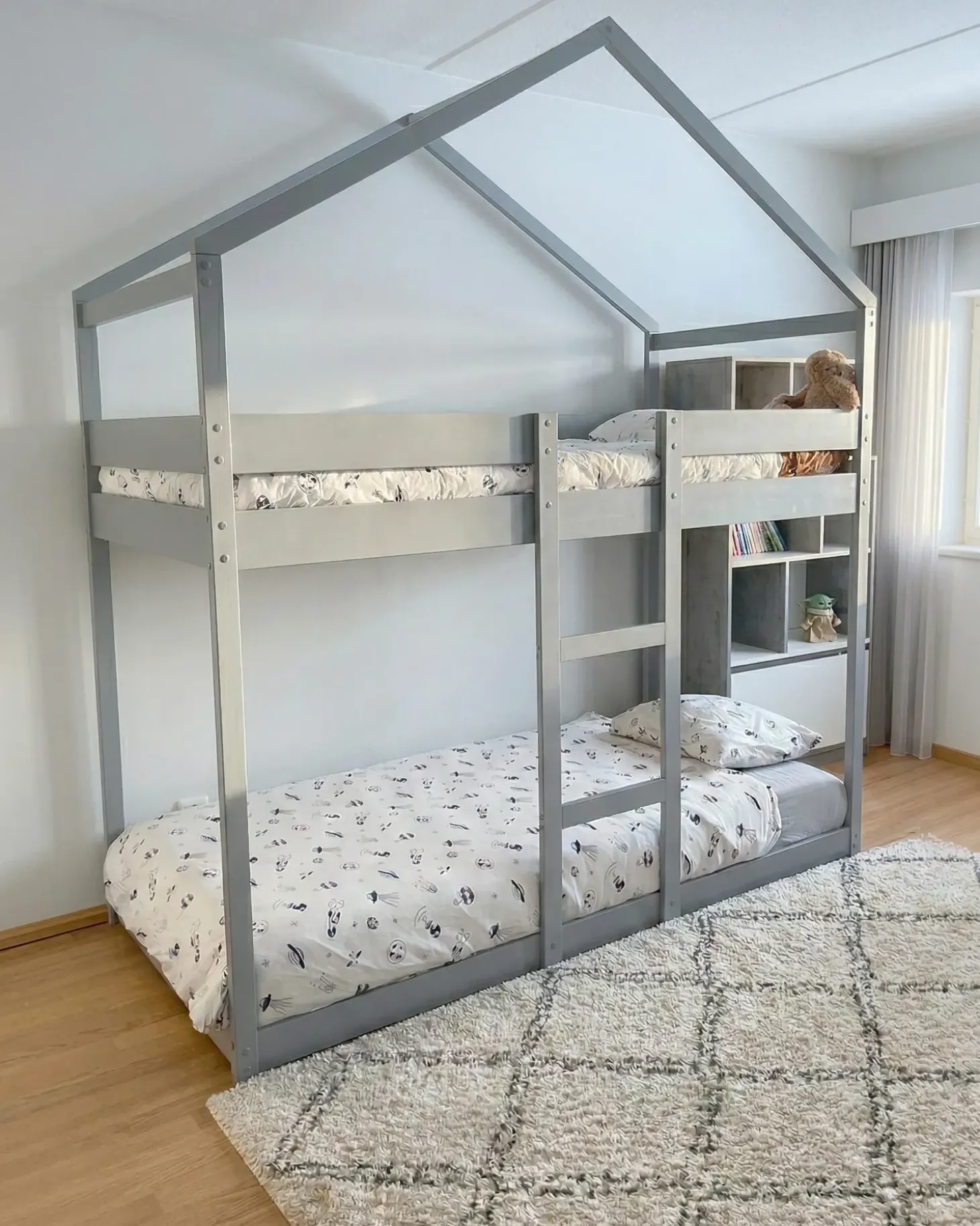 Online Łóżko piętrowe Domek Drewno sosnowe LABATUT 90 x 200 cm Dzieci Łóżka Piętrowe|Łóżka Drewniane