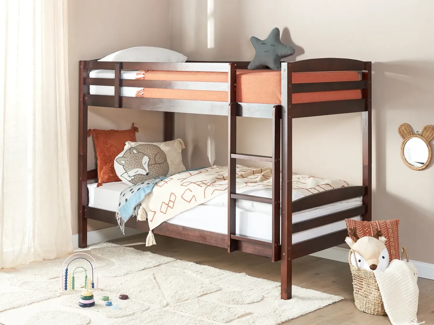 Discount Łóżko piętrowe Drewno sosnowe REGAT 90 x 200 cm Ciemno Dzieci Łóżka Piętrowe|Łóżka Drewniane