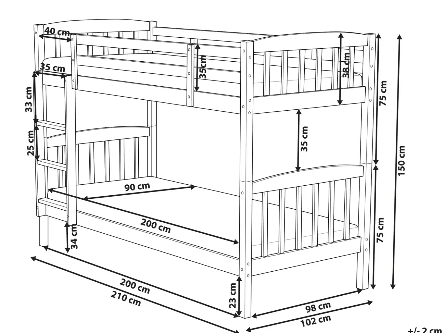 Best Drewno sosnowe REVIN 90 x 200 cm Dzieci Łóżka Piętrowe|Łóżka Drewniane