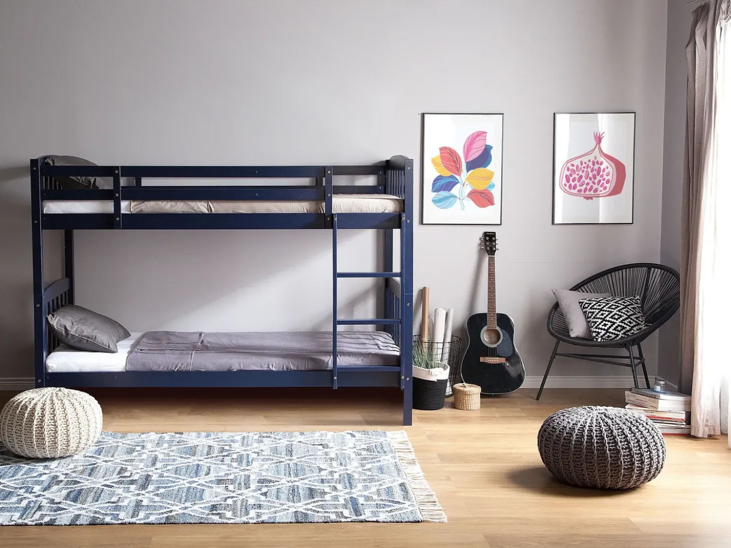Online Drewno sosnowe REVIN 90 x 200 cm Granatowy Dzieci Łóżka Piętrowe|Łóżka Drewniane