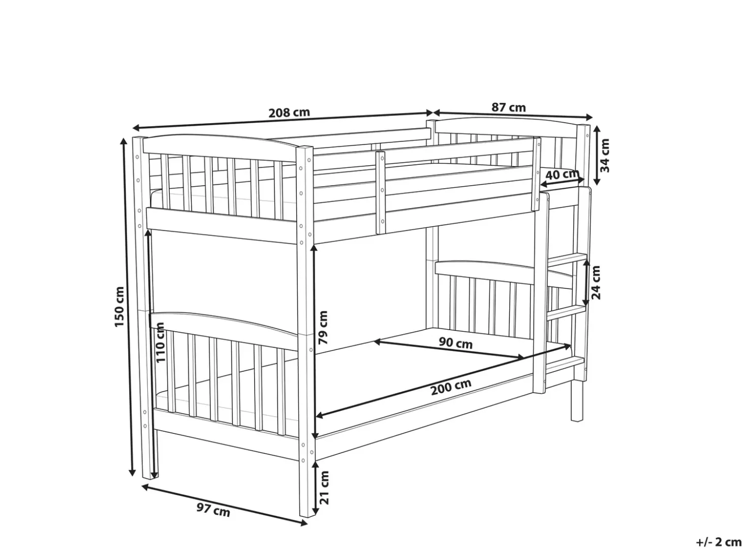 Hot Drewno sosnowe REVIN 90 x 200 cm Ciemno Dzieci Łóżka Piętrowe|Łóżka Drewniane