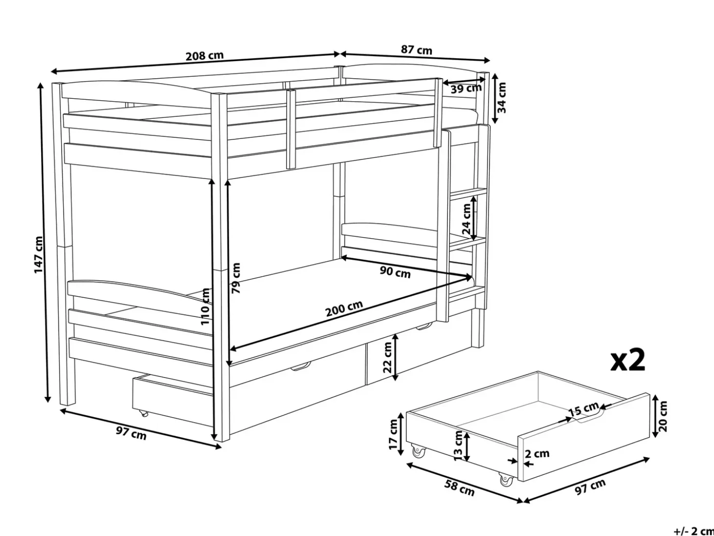 REGAT Drewno sosnowe 90 x 200 cm Dzieci Łóżka Z Pojemnikiem|Łóżka Piętrowe