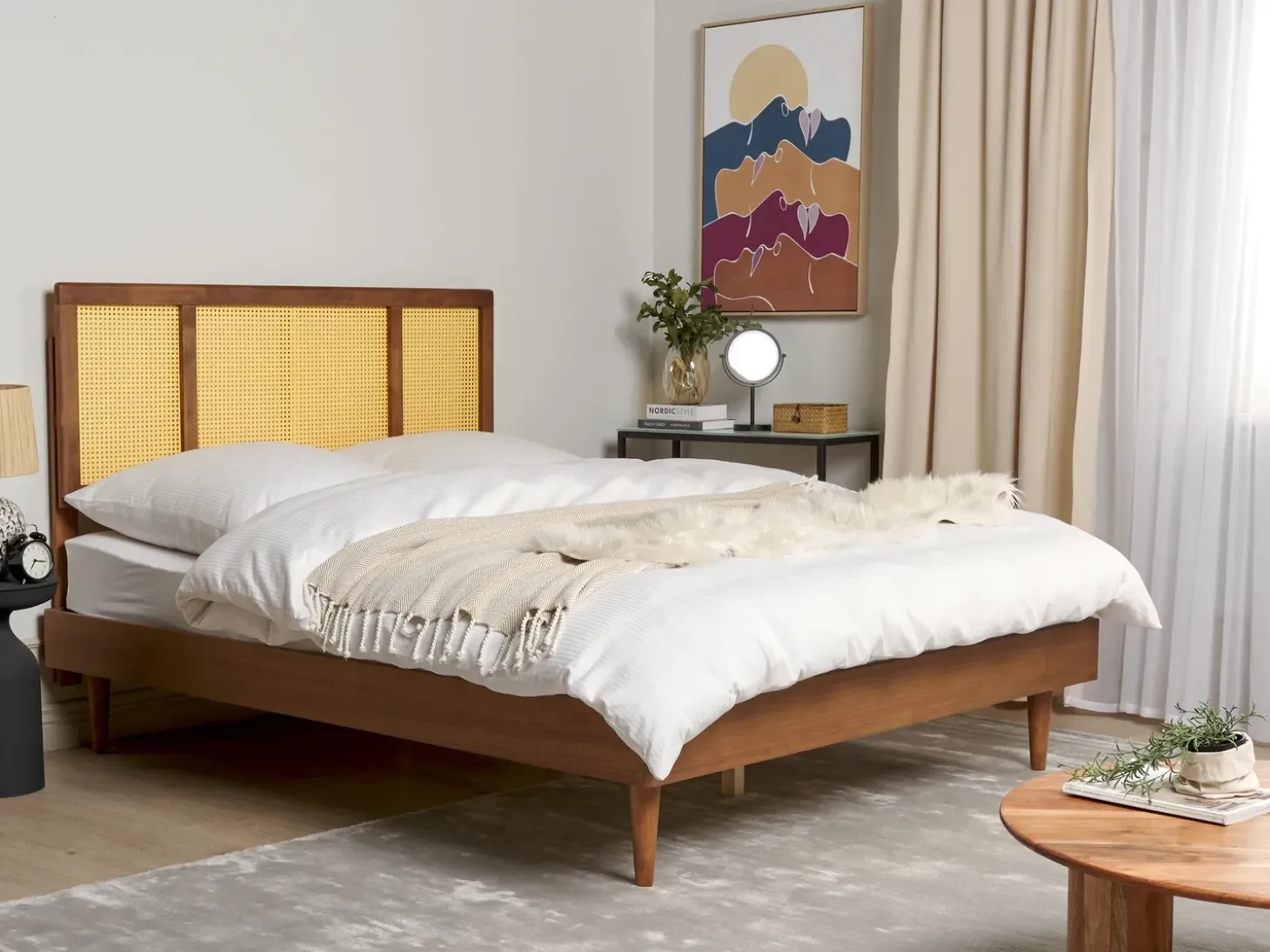 New Rattan AURAY 160 x 200 cm Brązowy Łóżka Podwójne|Łóżka Rattanowe