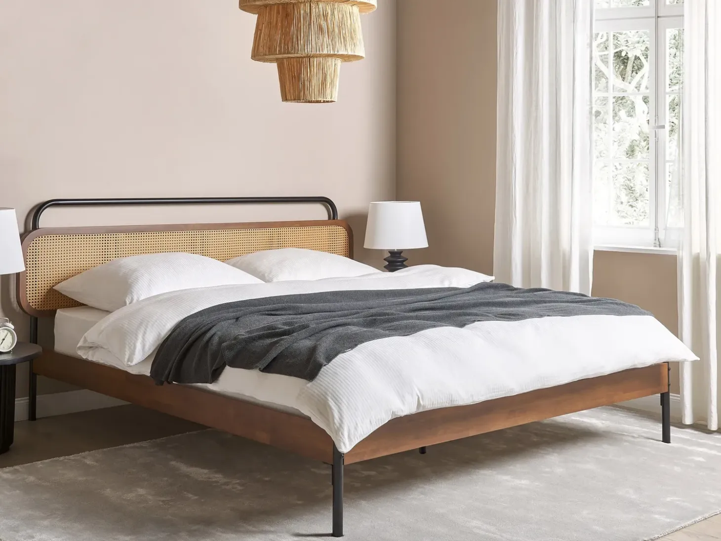 Best Łóżko Rattan BOUSSICOURT 180 x 200 cm Ciemnobrązowy Łóżka Podwójne|Łóżka Rattanowe