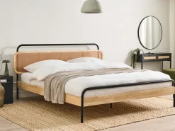Outlet Łóżko Rattan BOUSSICOURT 180 x 200 cm Jasnobrązowy Łóżka Podwójne|Łóżka Rattanowe