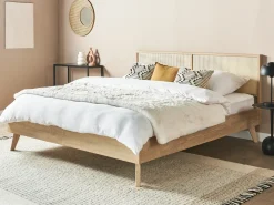 Best Łóżko Rattan MONPAZIER 180 x 200 cm Jasno Łóżka Podwójne|Łóżka Rattanowe