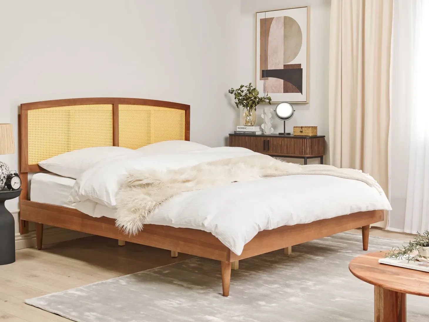 Discount Rattan VARZY 180 x 200 cm Brązowy Łóżka Podwójne|Łóżka Rattanowe