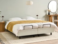 Clearance Boucle DUKE 180 x 200 cm Złamana biel Łóżka Tapicerowane|Łóżka Podwójne