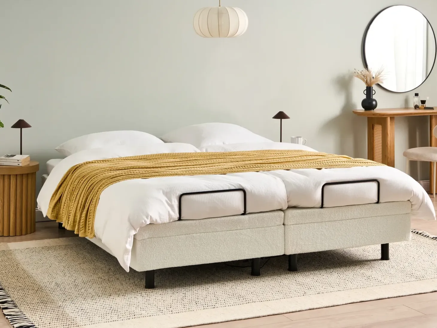 Clearance Boucle DUKE 180 x 200 cm Złamana biel Łóżka Tapicerowane|Łóżka Podwójne