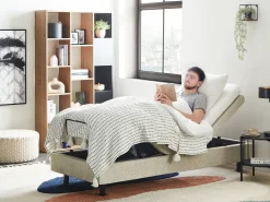 Online CASTELLAN 90 x 200 cm Beżowy Łóżka Tapicerowane|Łóżka Regulowane