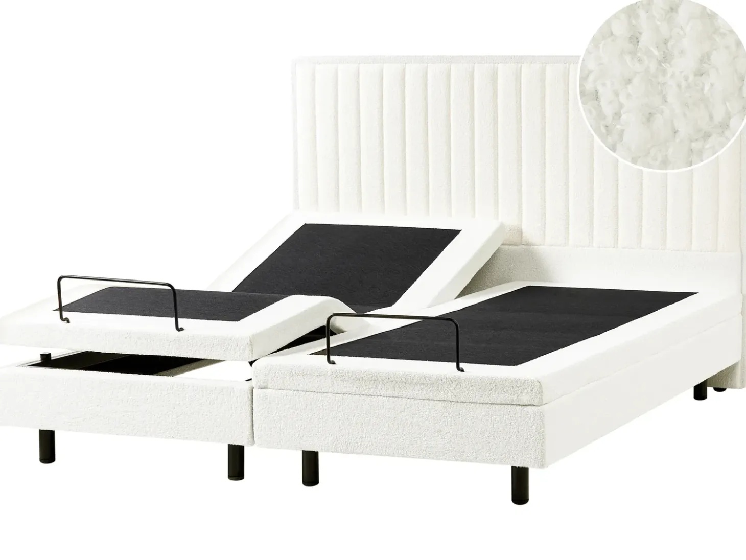 Discount Łóżko regulowane Boucle CASTELLAN 180 x 200 cm Złamana biel Łóżka Tapicerowane|Łóżka Podwójne