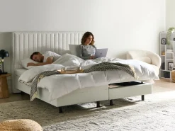 Discount Łóżko regulowane Boucle CASTELLAN 180 x 200 cm Złamana biel Łóżka Tapicerowane|Łóżka Podwójne
