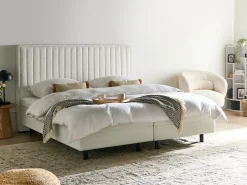 Discount Łóżko regulowane Boucle CASTELLAN 180 x 200 cm Złamana biel Łóżka Tapicerowane|Łóżka Podwójne