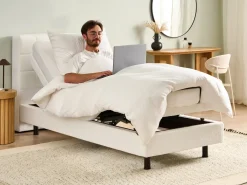 Clearance Łóżko regulowane Boucle DUKE 90 x 200 cm Złamana biel Łóżka Tapicerowane|Łóżka Regulowane