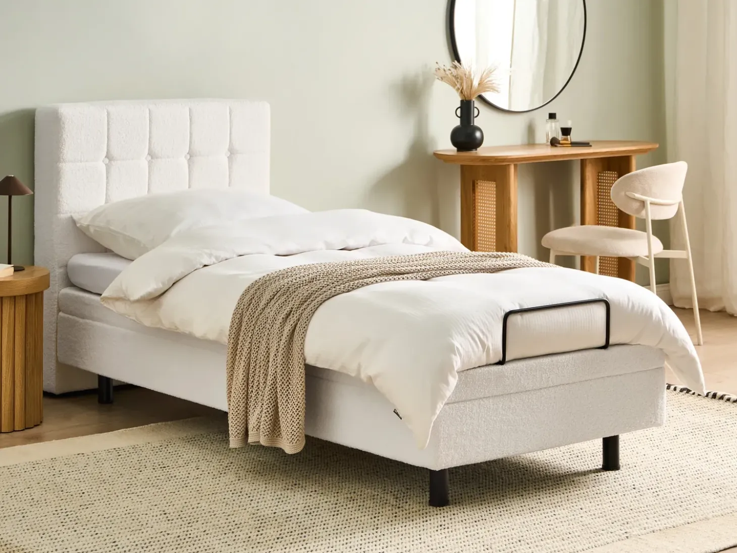 Clearance Łóżko regulowane Boucle DUKE 90 x 200 cm Złamana biel Łóżka Tapicerowane|Łóżka Regulowane