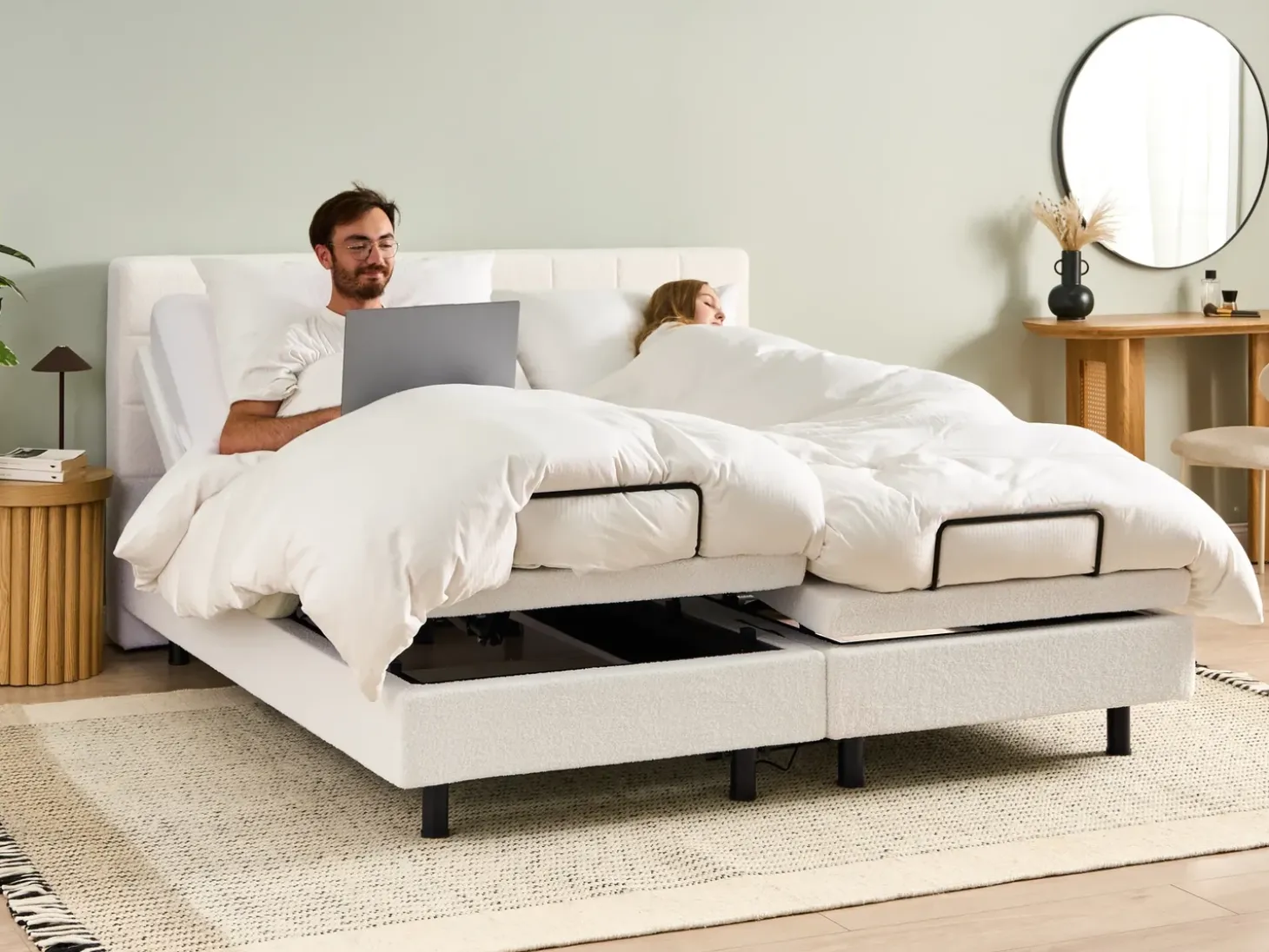 Boucle DUKE 180 x 200 cm Złamana biel Łóżka Tapicerowane|Łóżka Podwójne