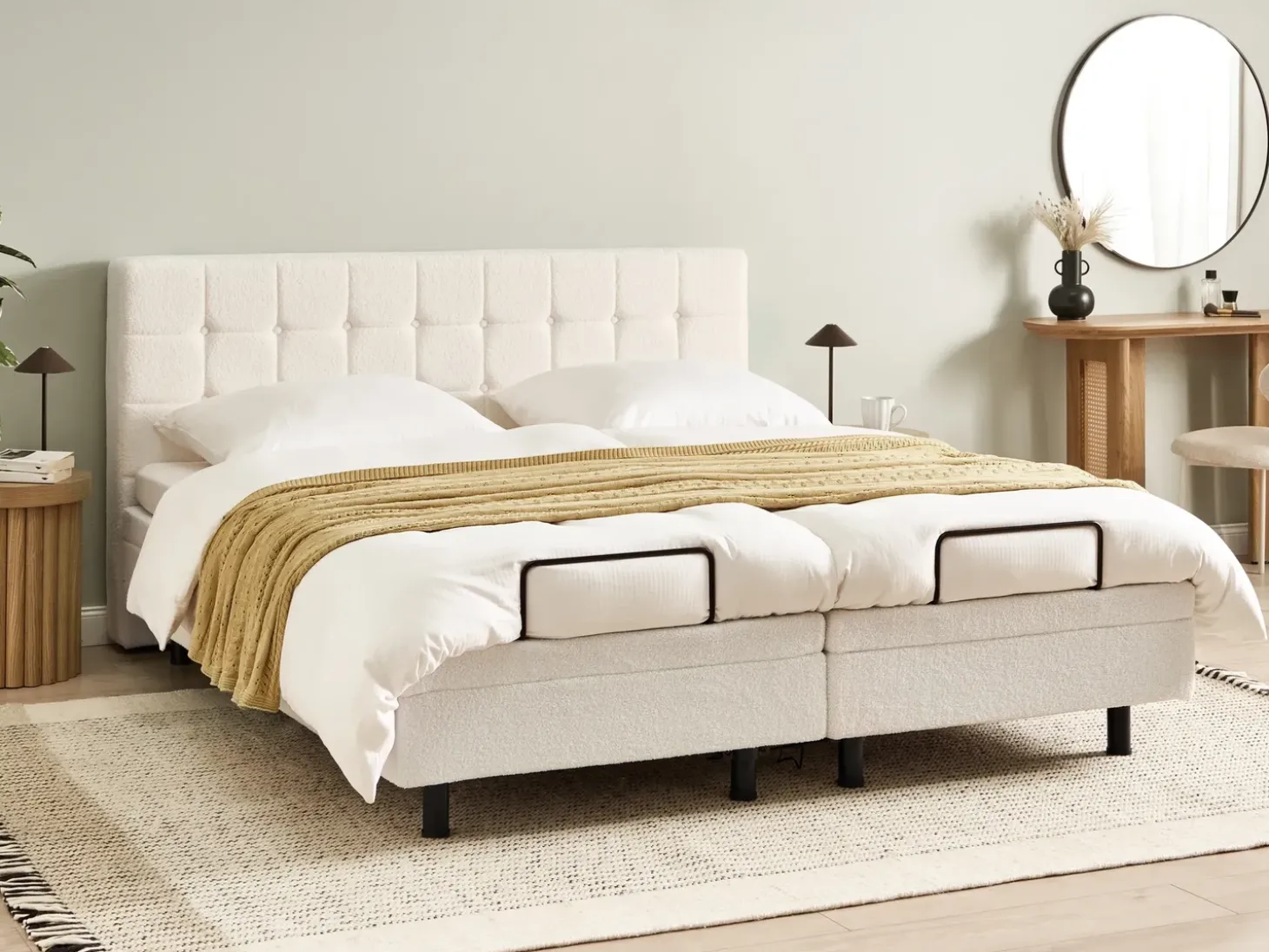 Boucle DUKE 180 x 200 cm Złamana biel Łóżka Tapicerowane|Łóżka Podwójne