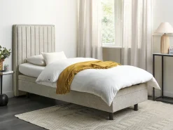 Outlet CASTELLAN 90 x 200 cm Beżowy Łóżka Tapicerowane|Łóżka Regulowane